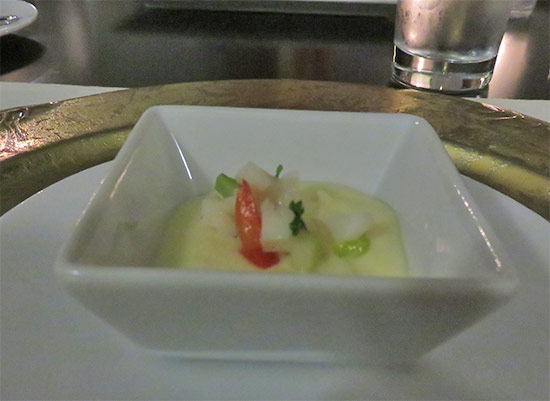 amuse bouche of puree parsnips and lobster