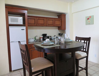 kitchen inside la vue hotel room