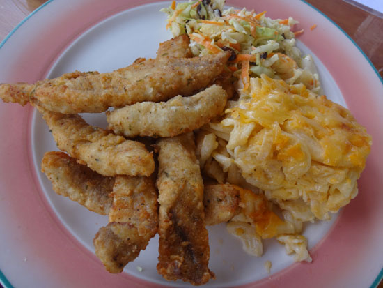 Natural Mystic fish fingers, macaroni pie and cole slaw