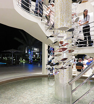 the stair case at the yacht club restaurant