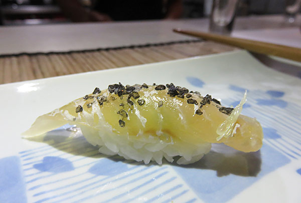 kingfish sushi with black sea salt in anguilla