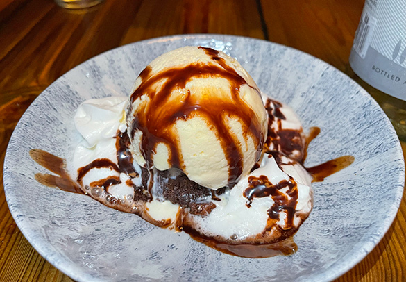 Molten Chocolate Cake topped with Ice-cream at Bamboo House
