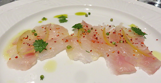 appetizer of sashimi of winter fluke at covecastles