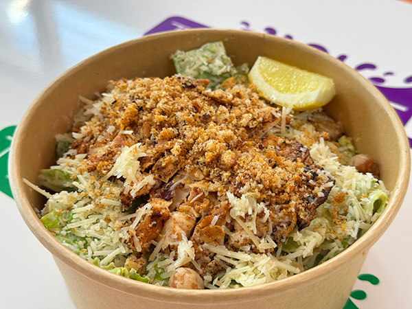 Crispy Chickpea Caesar Salad with grilled chicken