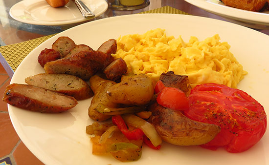 eggs and sausage for breakfast at cuisinart