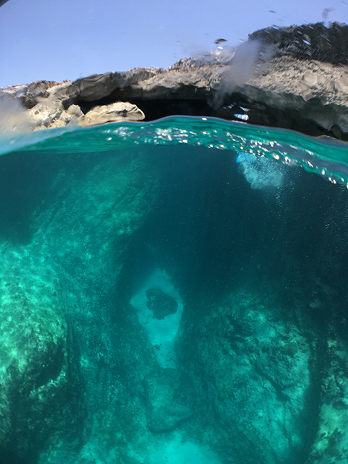 Underwater photo of the cave entrance at scrub island