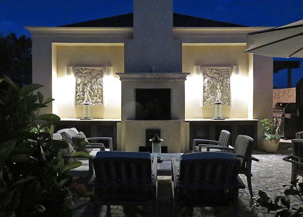 fire place by night at bird of paradise villa