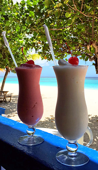 frosty drinks at tropical sunset