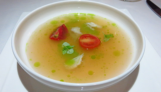 gazpacho first course of chefs tasting menu