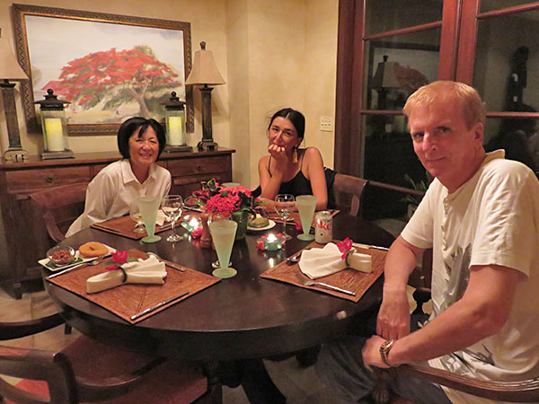 yuki, dad and mom ready for dinner at bird of paradise villa