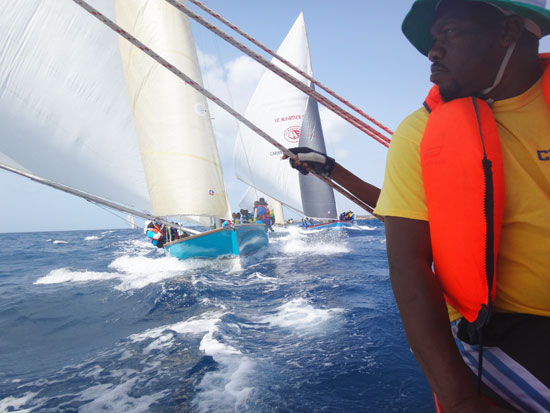 approaching the stake during an anguilla sail boat race