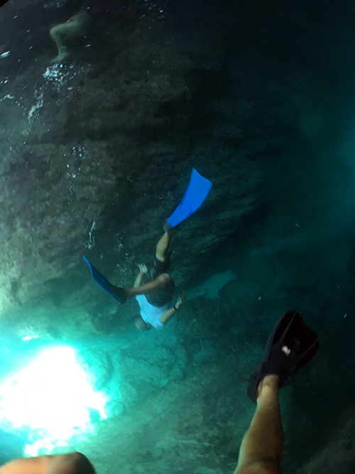 swimming to the lights end inside the sea cave