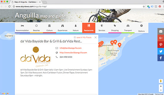 clicking on a point of interest on skyviews online map of anguilla