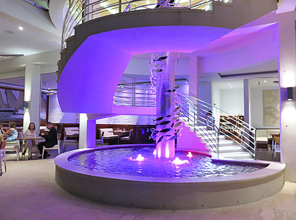 beautiful fountain inside the yacht club restaurant
