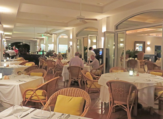 the dining room at le bistro at santorini