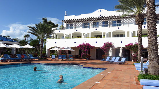 the main resort house and pool