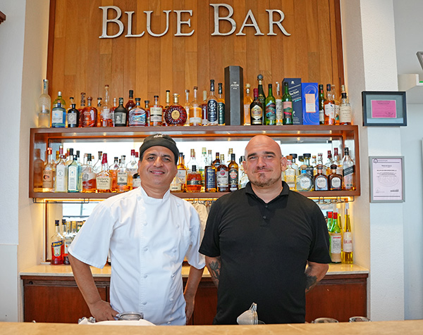 Victor and the chef at Blue Bar at CéBlue restaurant in Anguilla