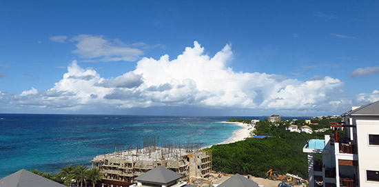 penthouse outdoor dining space view looking east to Shoal Bay at zemi beach