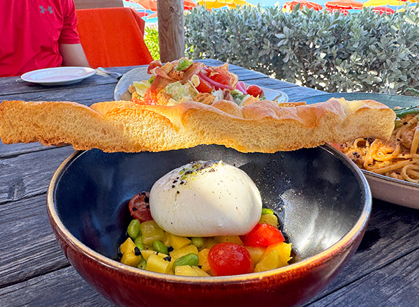 burrata mango salad at Wai Plage on Orient Bay, Saint Martin