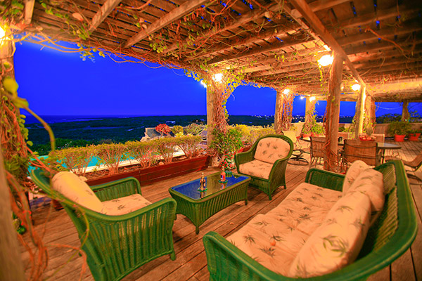 wesley house terrace lit up at night