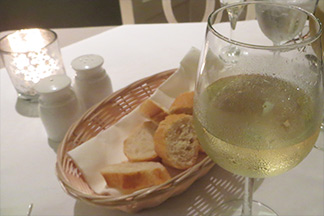 wine and bread at bistrot caraibes