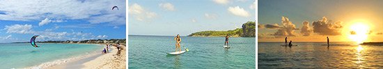 anguilla watersports banner featuring sup
sunset and kitesurfing