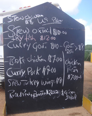 the daily menu at hunters food van