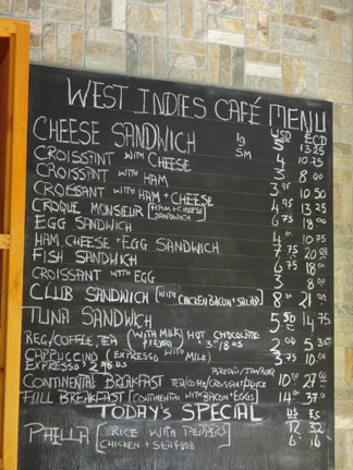 daily menu at west indies cafe