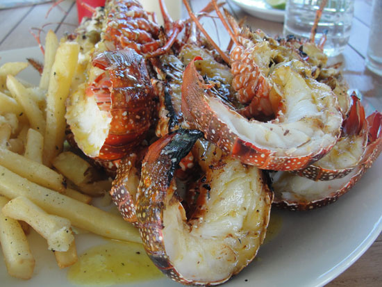 Anguilla restaurant, On Da Rocks, $5 crayfish, Island Harbour