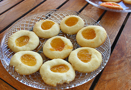 thumbprint jam cookies made from anguilla jam