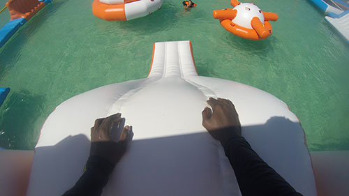 looking down the slide at aqua park