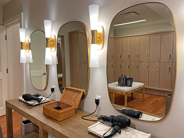 beauty area at womens locker room in aurora spa