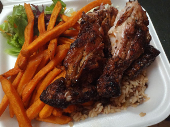 B&D chicken platter with sweet potato fries