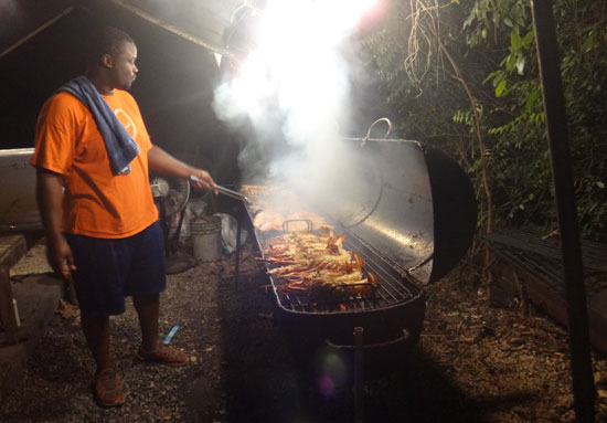 grilling up lamb, chicken, lobster, fish and ribs at b&d bbq