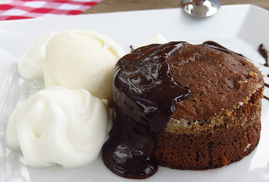 chocolate cake at cafe de paris