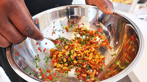 Chef making Corn Salsa