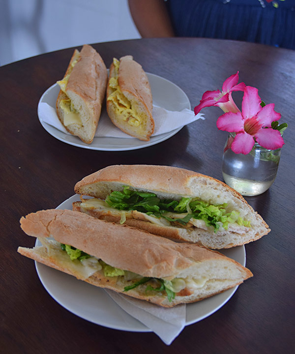 chicken and cheese and egg sandwiches from village bakehouse