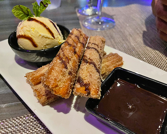 Churros with Chocolate Sauce & Ice-Cream at Movida Rotisserie & Grill