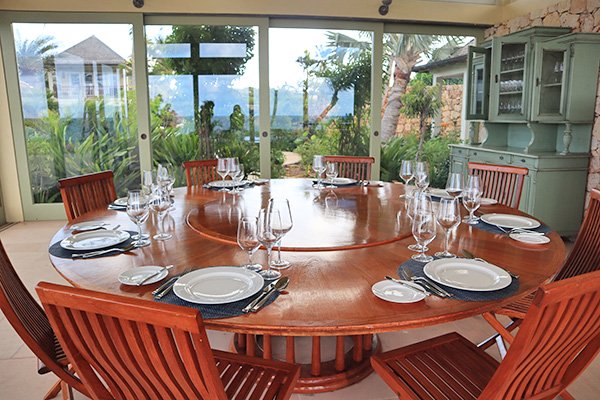Dining Pavilion at Santosha Villa Estate on Long Bay