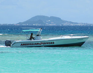 Anguilla diving, Anguillian divers, boat, Marjon