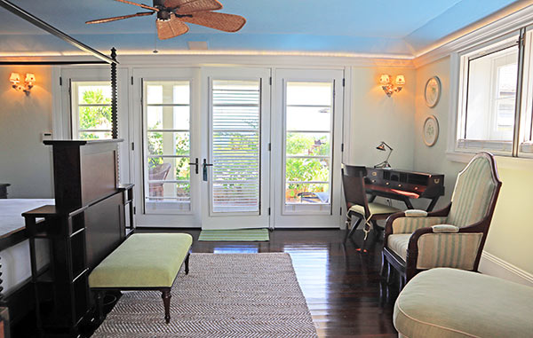 Main floor bedroom in guest house Ananda at Santosha Villa Estate on Long Bay