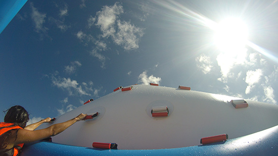 hanging off the aqua park