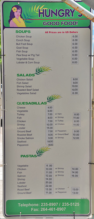 menu at the Hungrys Good food van, anguilla