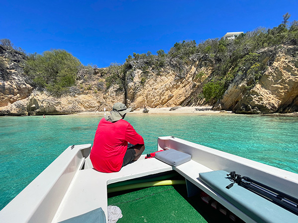 Anguilla beaches, Little Bay, Calvin, boat