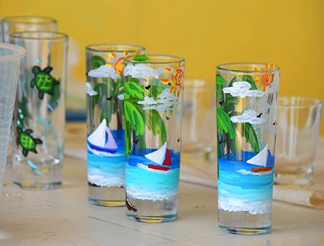 Anguilla inspired painted shot glasses