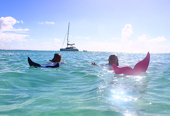 floating on the sea with mermaid tail