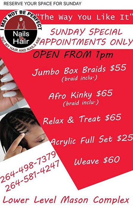 sunday specials at nails r hair anguilla