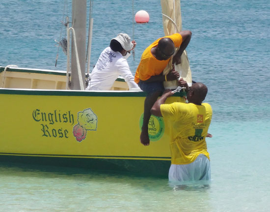 securing the jib on de tree racing boat