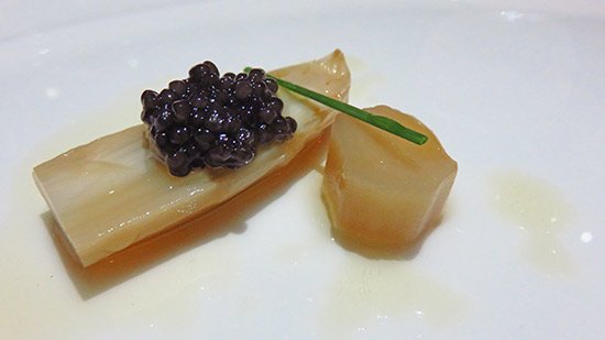 pickled white asparagus with caviar and browned butter at cuisinart chef tasting menu