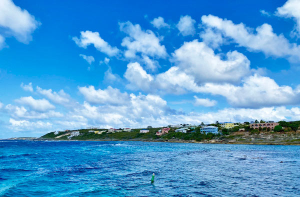 island harbour cliffside